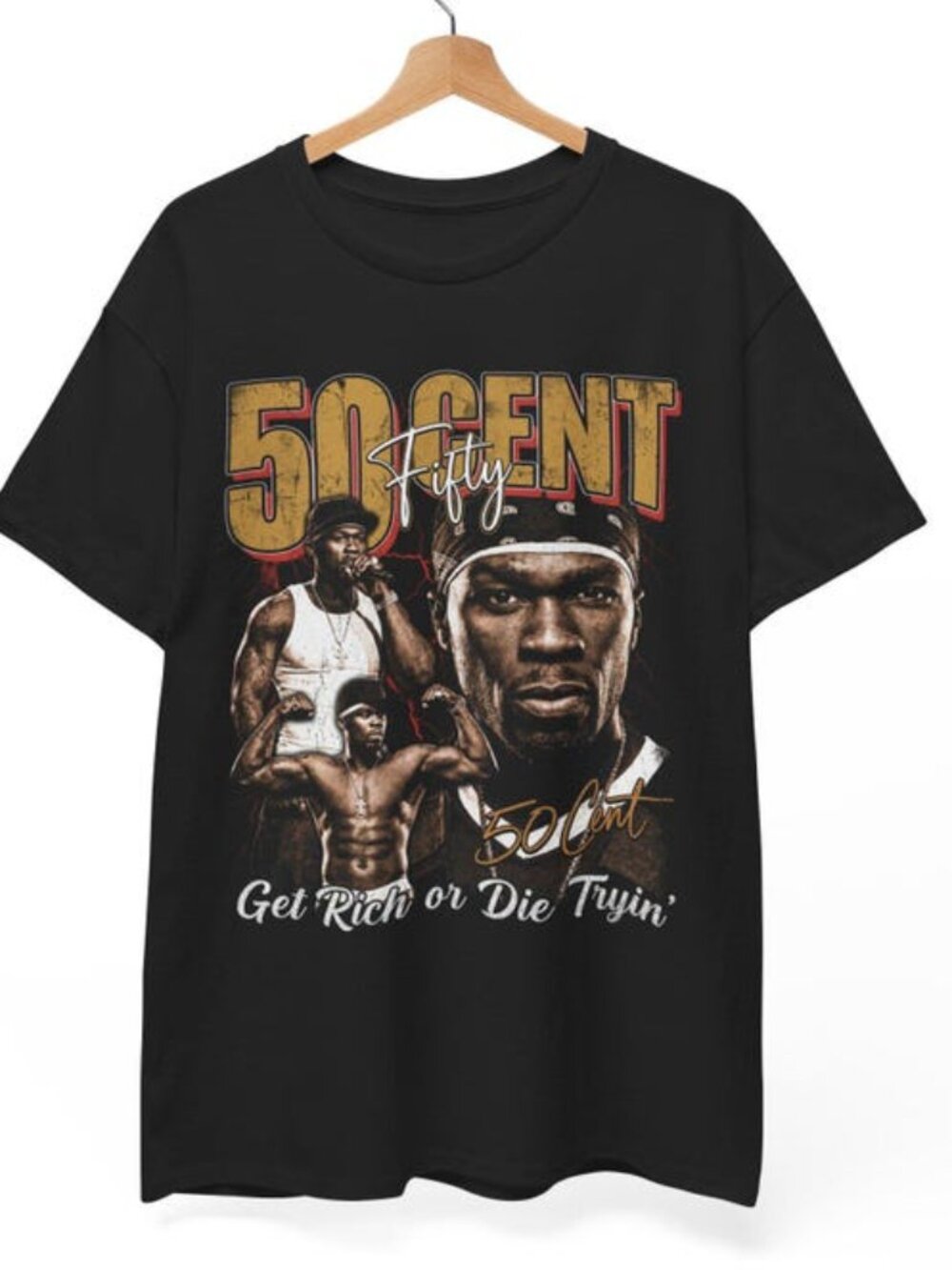 50 Cent Vintage Bootleg Graphic Tee, Get Rich or Die Tryin Collage Shirt